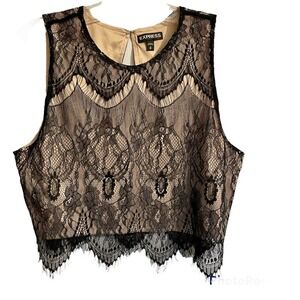 Express Small Lace Sleeveless Top Black Cropped Fully Lined Pullover Del…